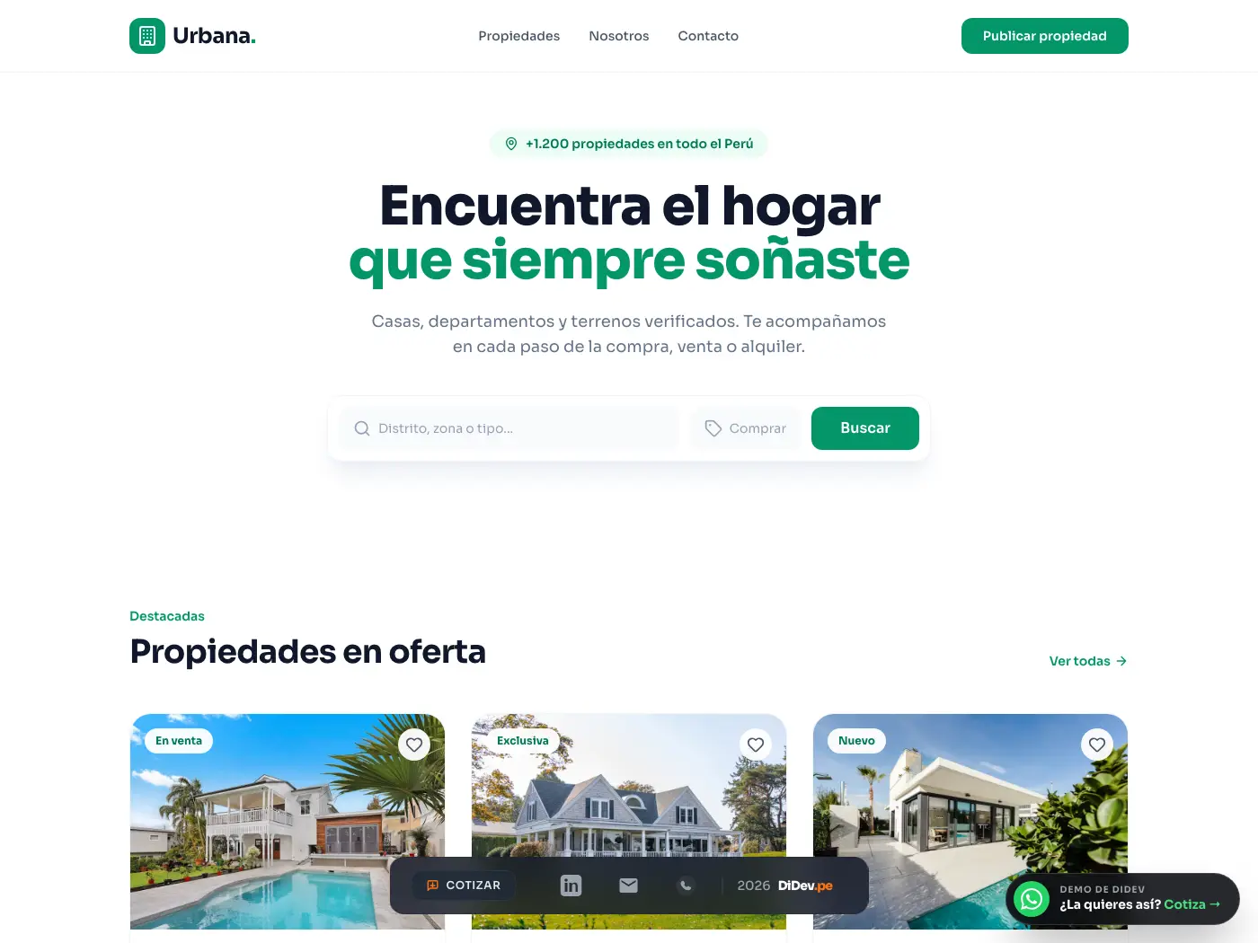 Vista previa del sitio web para Inmobiliarias