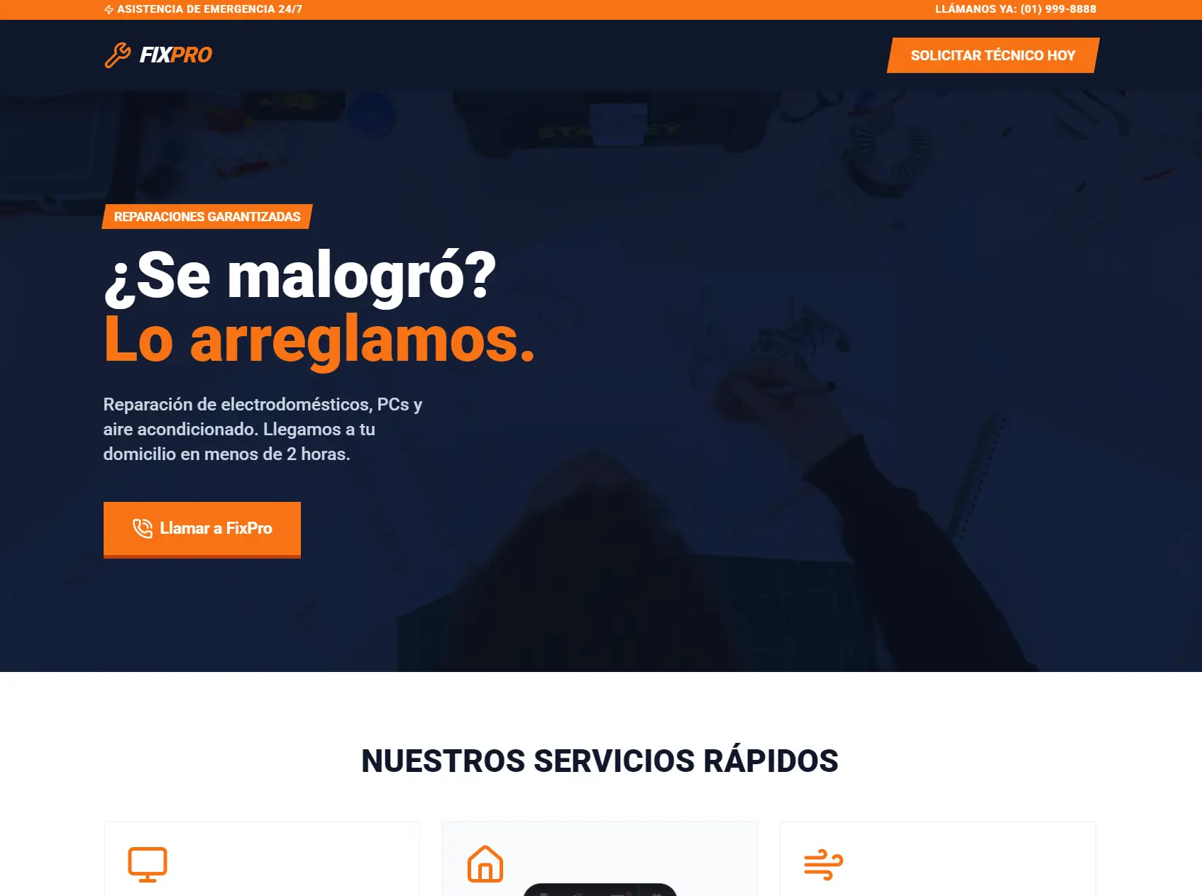Vista previa del sitio web para Servicios Técnicos