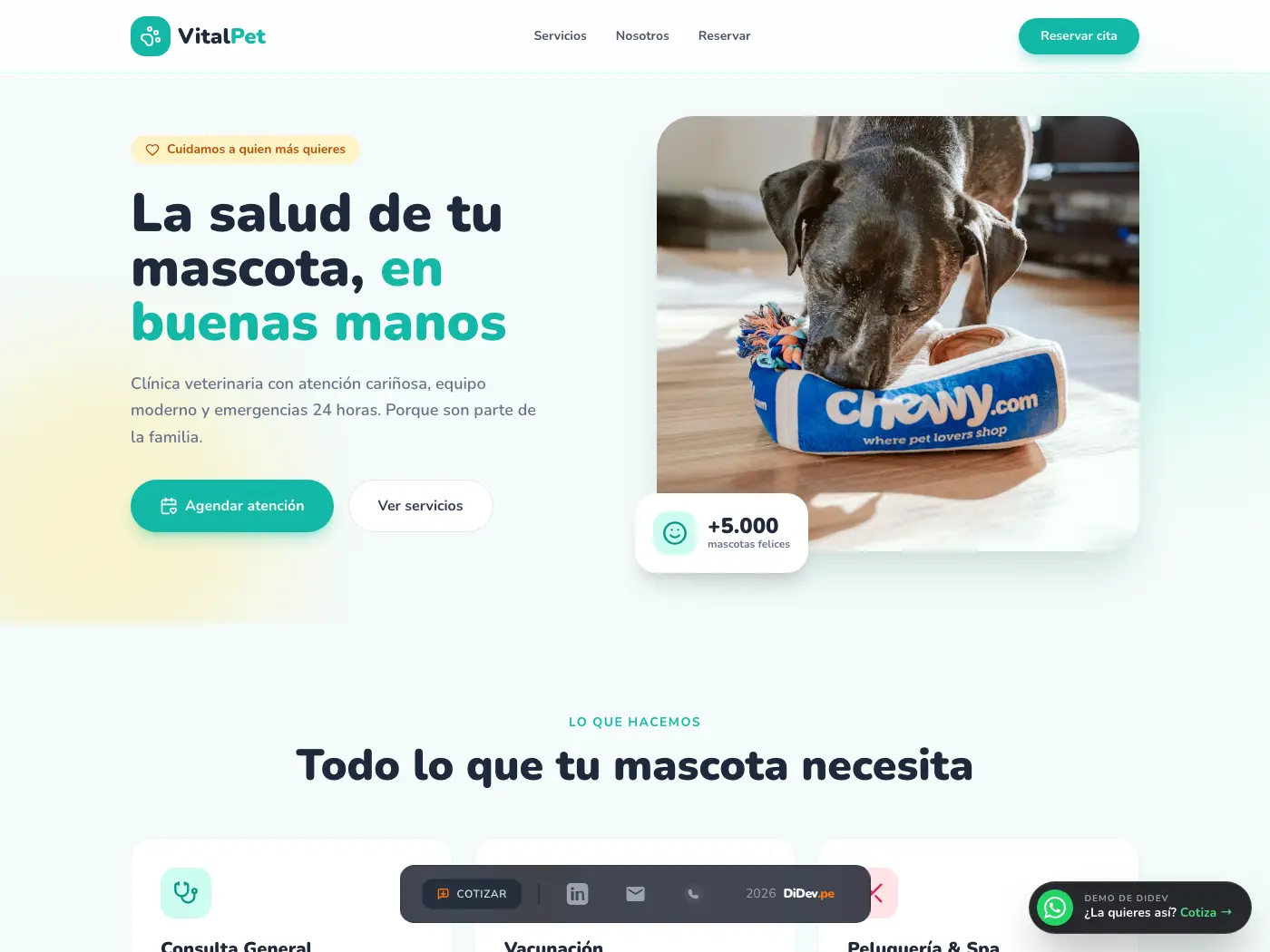 Vista previa del sitio web para Veterinarias
